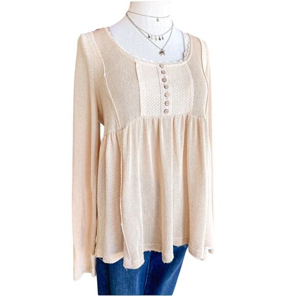 Time After Time Criss Cross Waffle Knit Flowy Top Long Sleeve Shirt Womens Small - Picture 1 of 14